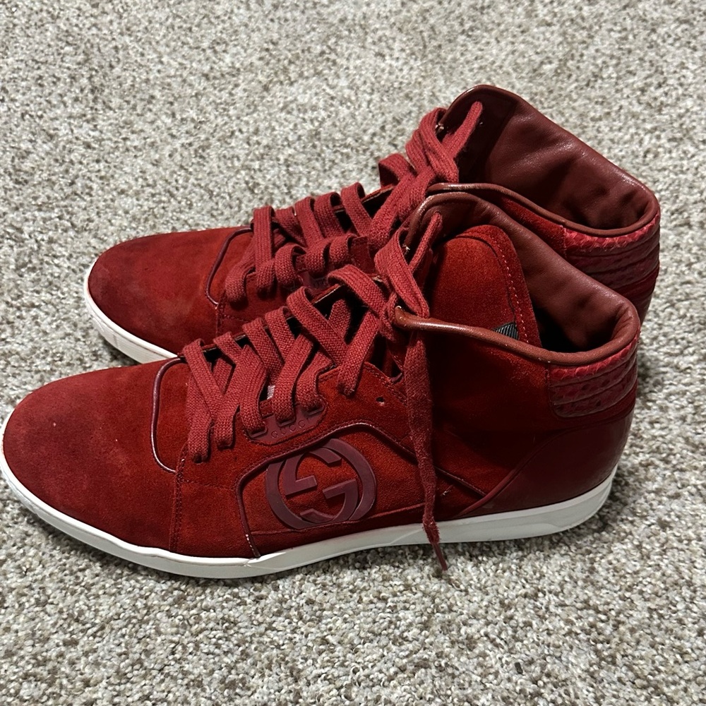 Gucci GG Hightop Red Suede Leather Men’s Fashion Sneakers Size 13 C - Picture 4 of 5